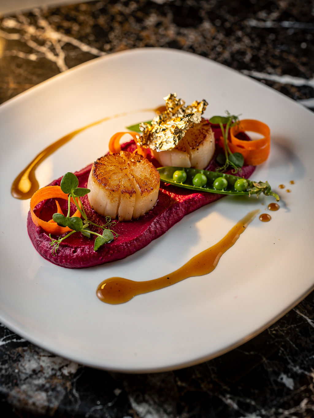 Signature modern Chinese dish presented with artistic precision
