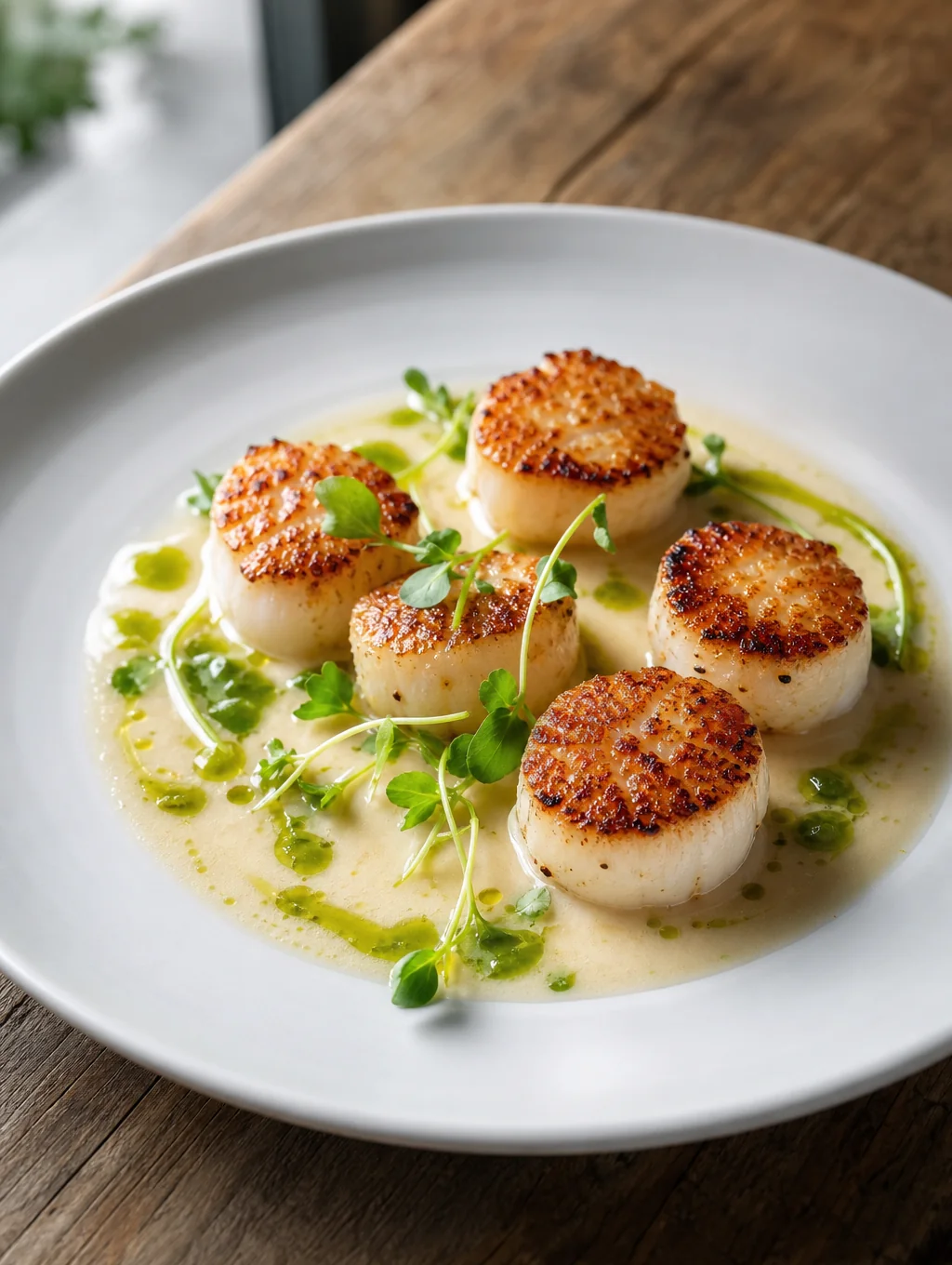 Seared scallops with XO sauce and fresh greens